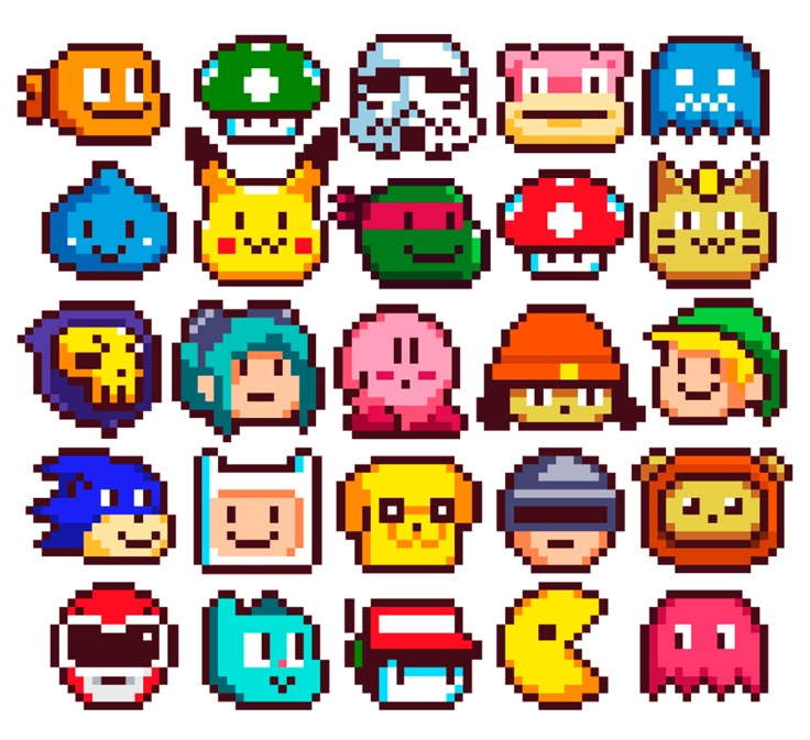 an image of pixel art with different faces