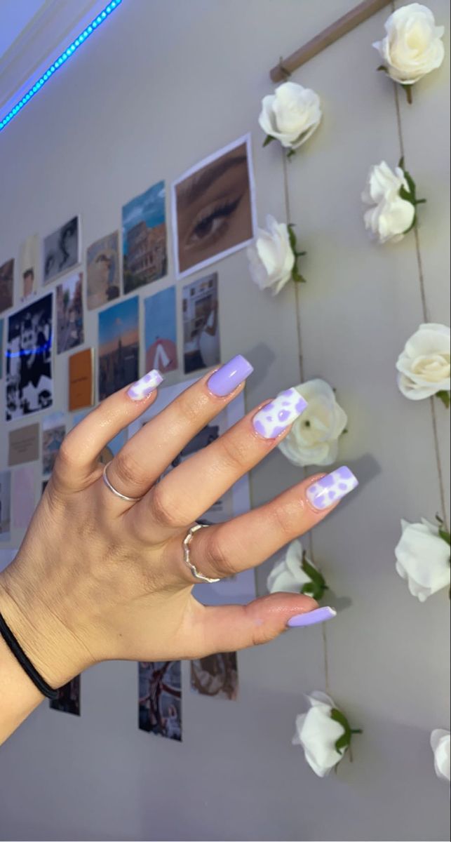 Short Cow Print Nails Acrylic, Cow Print Nail Designs Acrylic, Nail Ideas Acrylic Cow Print, Cow Print Nail Ideas Short, Nails Ideas Cow Print, Nails With Cow Design, Cute Purple Nail Ideas Short, Acrylic Nail Designs Cow Print, Cute Nail Ideas Cow Print