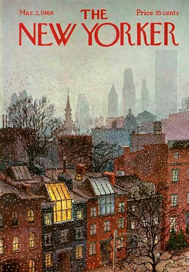 the new yorker magazine cover with buildings in the background