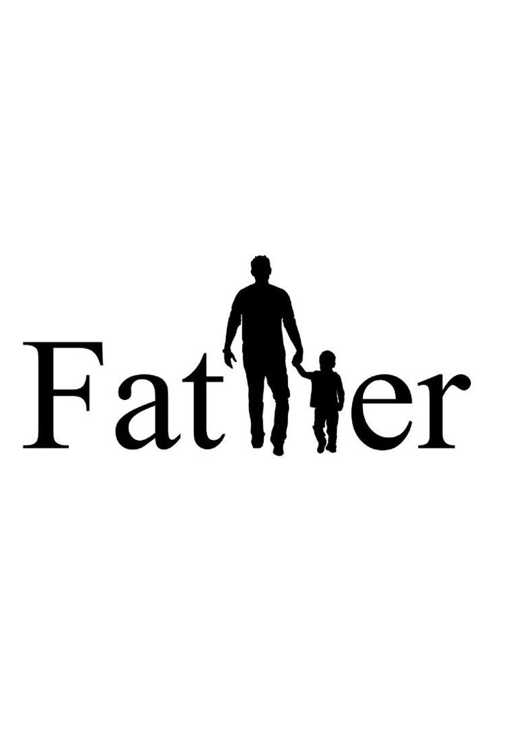 a man holding the hand of a small child while standing in front of a word that reads, father