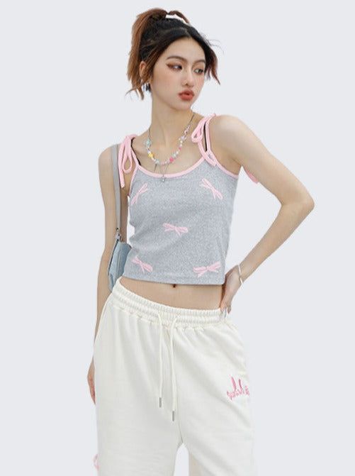 ❤︎ Girly Libon Camisole❤︎ Gray Sleeveless Crop Top For Summer, Gray Sleeveless Camisole For Summer, Casual Sleeveless Gray Crop Top, Gray Vest Top For Summer, Casual Gray Sleeveless Crop Top, Gray Camisole Tank Top For Summer, Gray Tank Vest For Spring, Trendy Gray Sleeveless Tank Top, Gray Tank Top For Summer