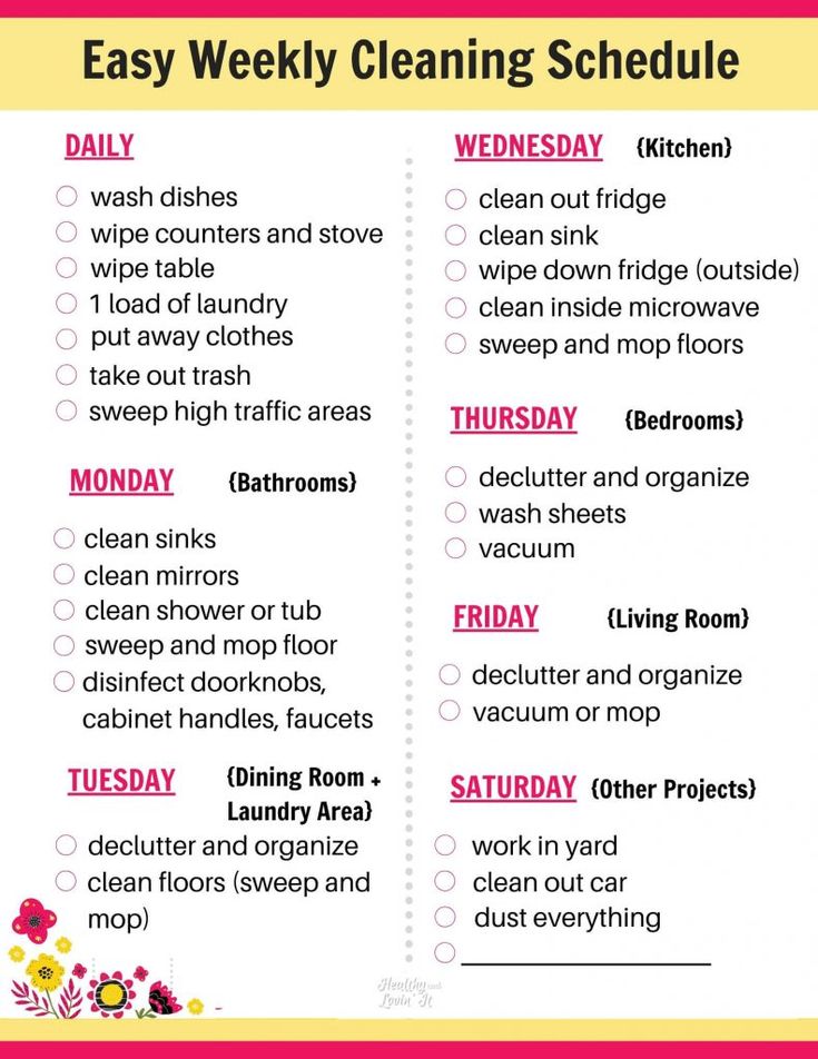 a printable cleaning schedule with the words easy weekly cleaning schedule