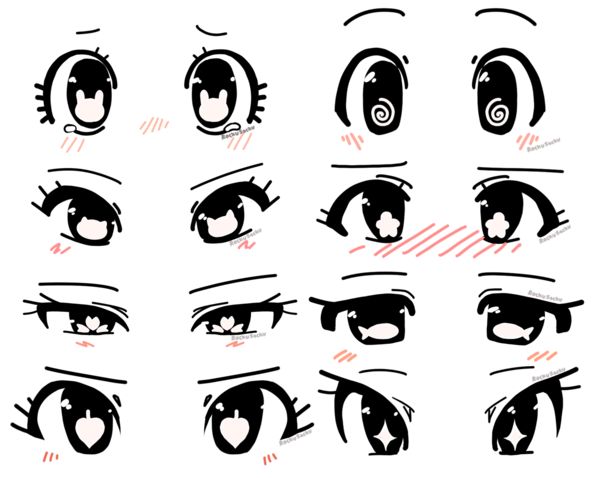 an image of various eyes with different shapes and haircuts on the upper half of each eye