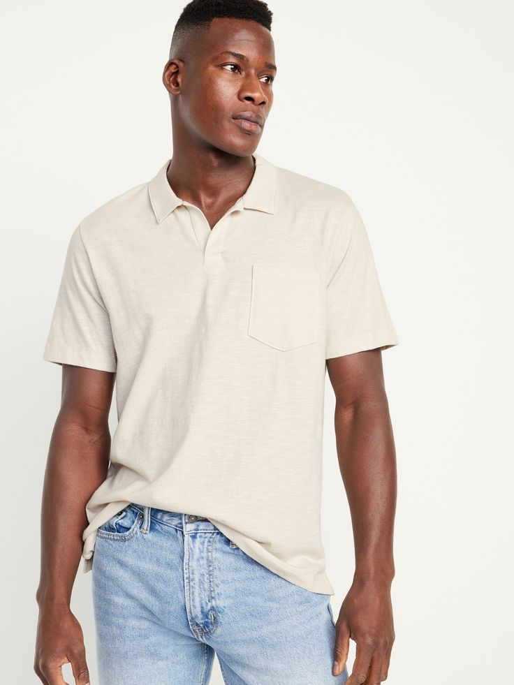 spread collar short sleeves patch chest pocket vented sides relaxed chest and sleeves with a roomier waist hits below waist model is approx.  6'1" and wears size mmachine wash according to the care instruction label Holiday Gifts For Men, Old Navy Men, Woman’s Day, Family Pictures, Toddler Boys, Chest Pocket, Shopping List, Mens Polo, Old Navy