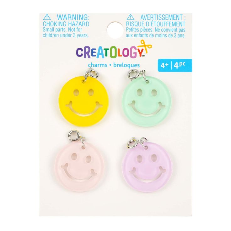 Find the Smiley Face Charm Set by Creatology™ at Michaels. With a fun smiley face design in a mix of pastel hues, these acrylic charms from Creatology are a wonderful way to spark the imagination of your aspiring maker. Perfect for crafting necklaces and charm bracelets with friends, pair with chains, beads and other findings to see your little one's accessory creations come to life. With a fun smiley face design in a mix of pastel hues, these acrylic charms from Creatology are a wonderful way t Smiley Face Design, Michael Art, Jewelry Kits, Michael Store, Jewelry Making Charms, Acrylic Charms, Yarn Projects, Funny Vid, Pastel Hues