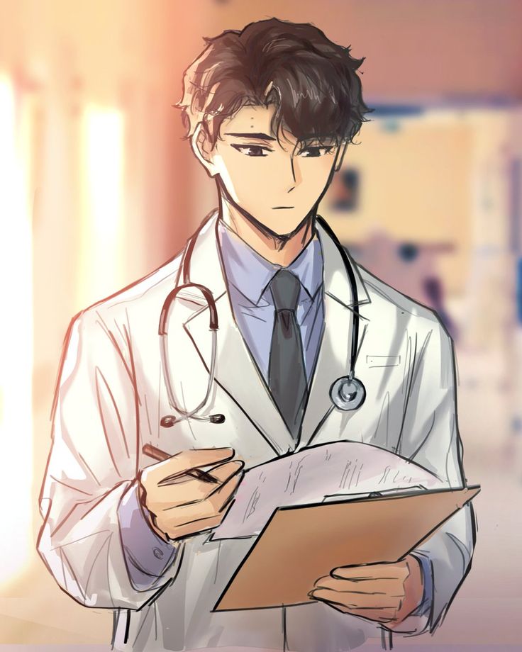 a man in a white lab coat holding a clipboard and writing on a piece of paper