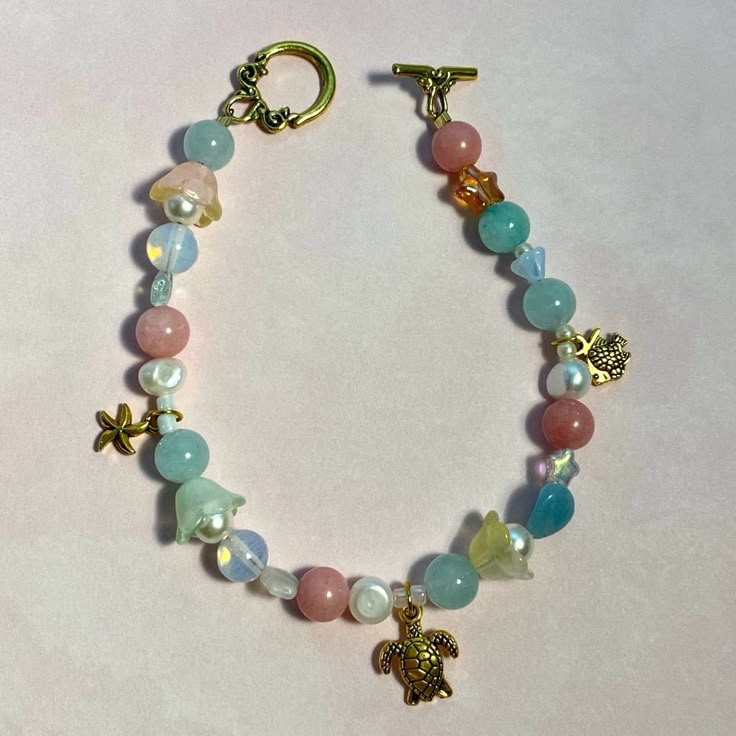 8 And A Half Inches In Length. Bead And Charm Bracelet, European Beads Bracelet, Ocean Charm Bracelet, Mermaidcore Bracelet, Beach Inspired Jewelry, Ocean Themed Gifts, Beaded Bracelet Color Combos, Ocean Themed Bracelets, Jewelry Making Aesthetic