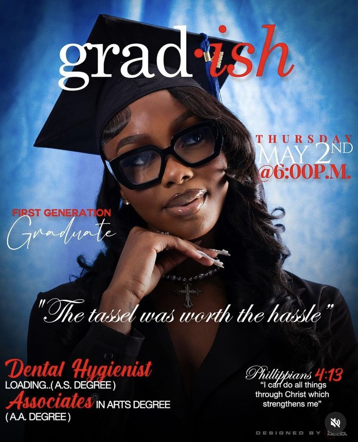 a magazine cover with a woman wearing glasses and a graduation cap on top of her head