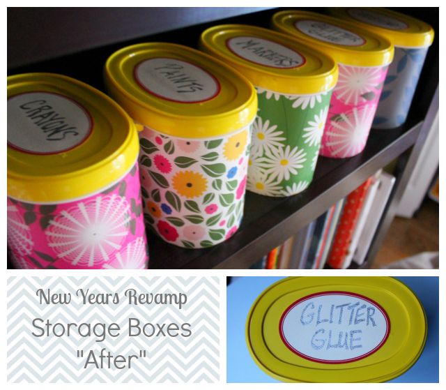 new year's reward storage boxes after they are painted with flowers and daisies