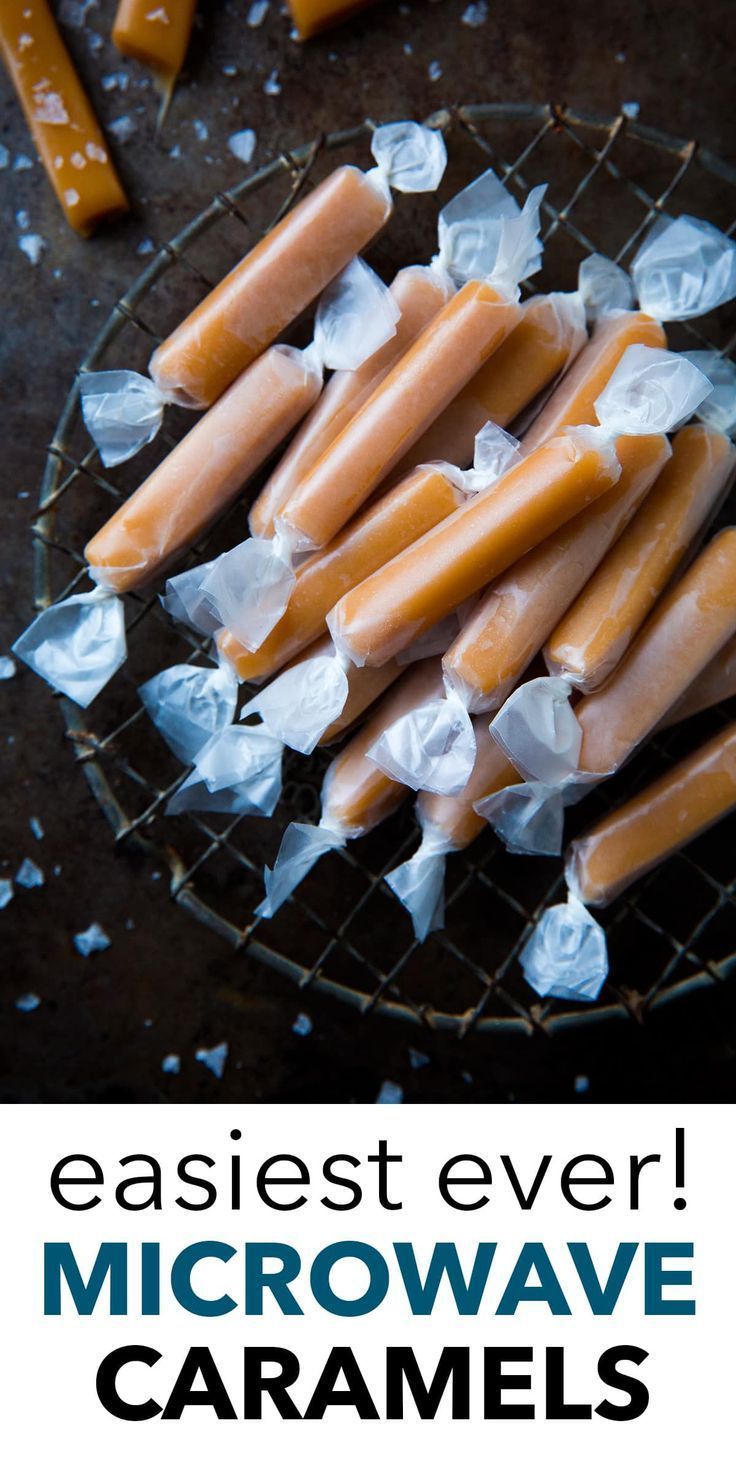 several caramels on a wire rack with text that reads easyest ever microwave caramels