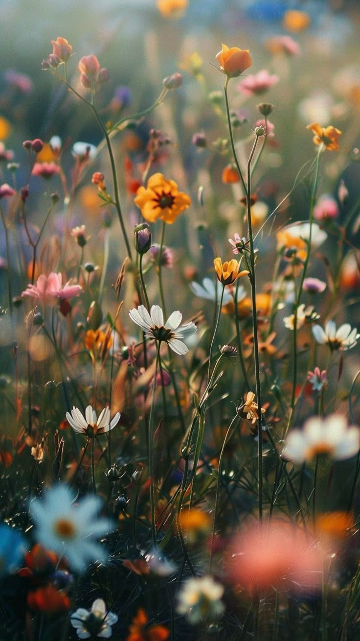 many different colored flowers in the grass