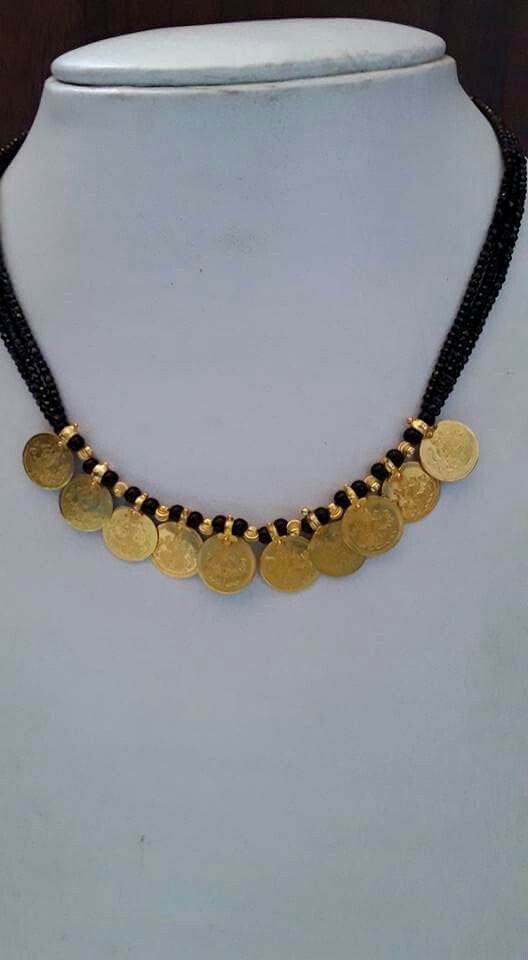 Kasulu With Black Beads, Black Beads With Kasu, Black Beads Mangalsutra Design, German Silver Jewelry, Beautiful Gold Necklaces, Beaded Necklace Designs, Gold Jewelry Stores, Black Beaded Jewelry, Fine Silver Jewelry