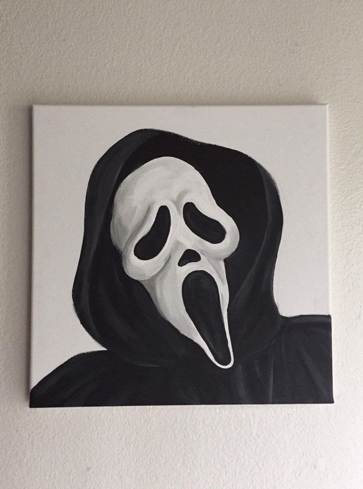 a painting of a person wearing a ghost mask