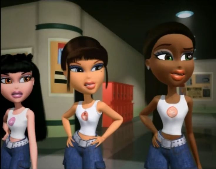 three animated female characters standing next to each other