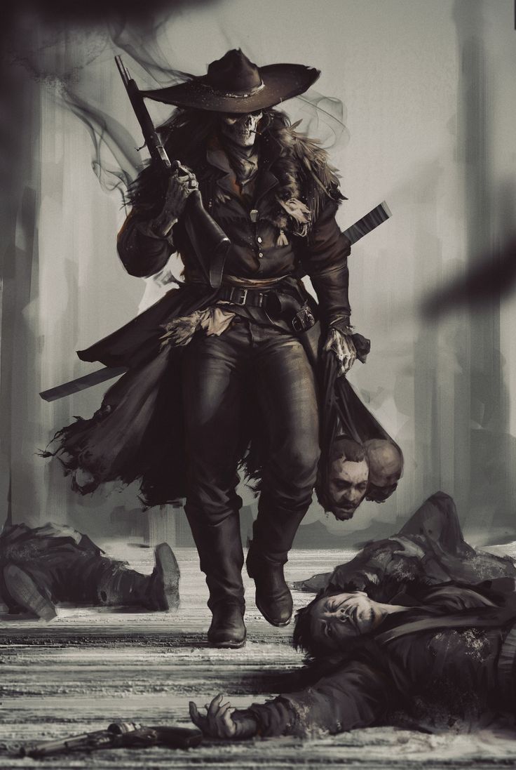 ArtStation - "BOUNTY HUNTER" , Denys Tsiperko Western Gunslinger Art, Western Artwork, West Art, Vampire Hunter, Cowboy Art, Arte Fantasy, Bounty Hunter, Western Art, Fantasy Artwork