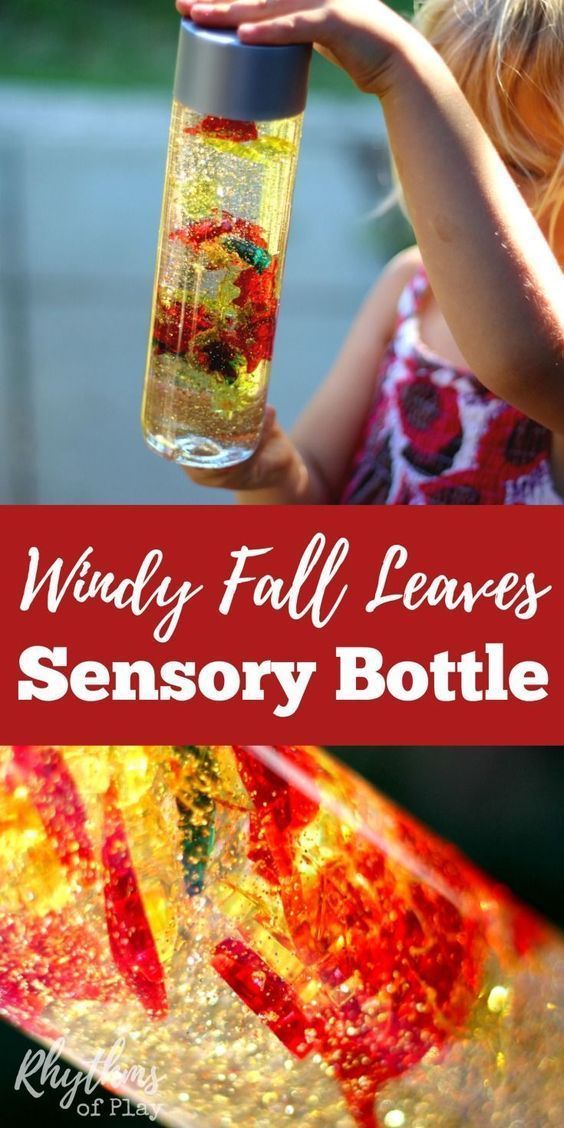 Windy fall leaves sensory bottle: safe no mess sensory play for toddlers. Fall Sensory Bottles, Christmas Sensory Bottles, Winter Sensory Bottles, Halloween Sensory Bottles, Leaves Sensory, Make Sensory Bottles, Dough Sensory Play, Diy Sensory Bottles, Light Fixture Makeover