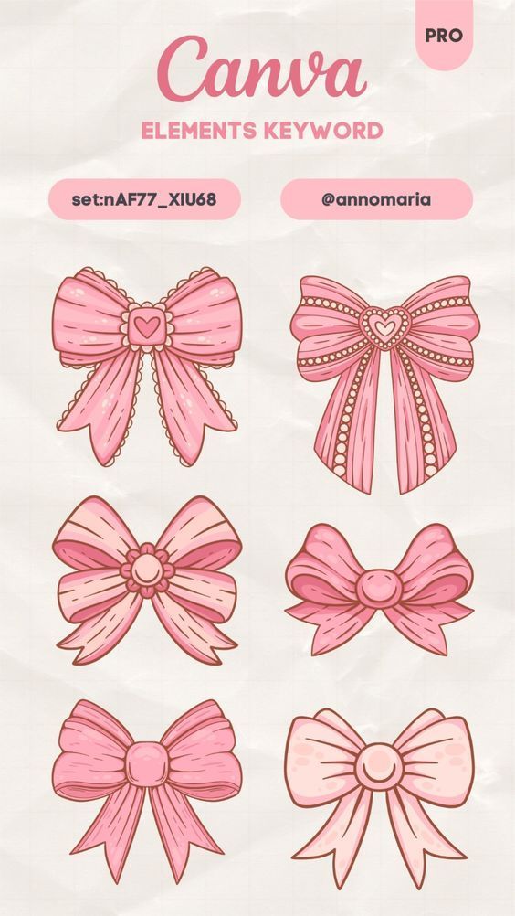 an image of pink bows and ribbons on white paper with the text canva elements keyword