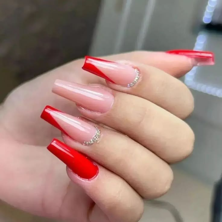 French Tip Acrylics, Red Charm, French Tip Acrylic Nails, Popular Nails, Girls Nails, False Nail, Artificial Nails, Nail Accessories, Rhinestone Nails