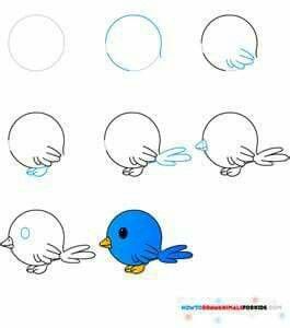 how to draw a blue bird with hands