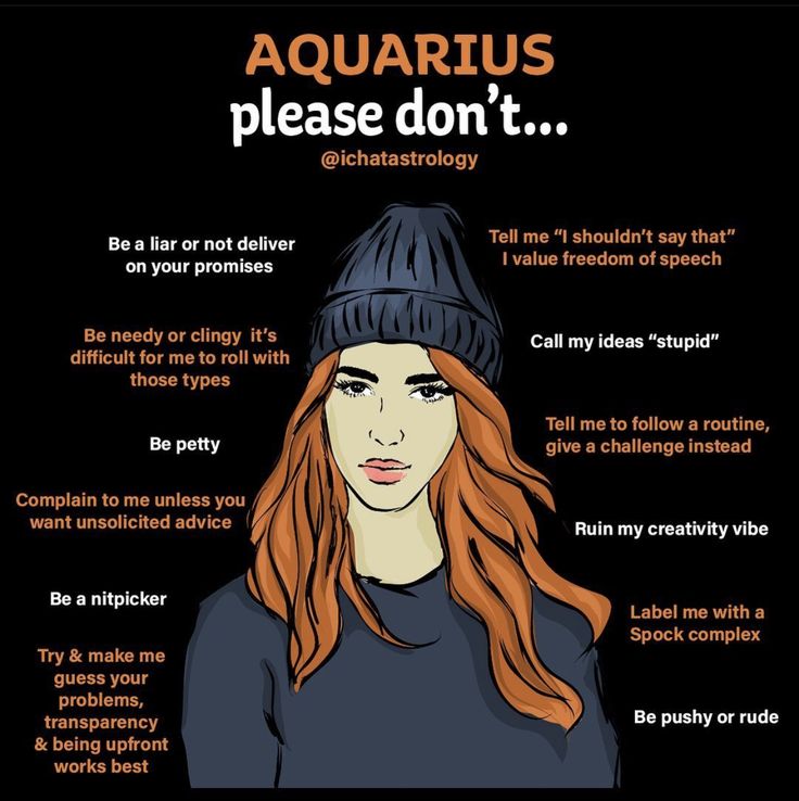 a woman with long red hair wearing a beanie and black shirt is shown in an ad for aquarius please don't