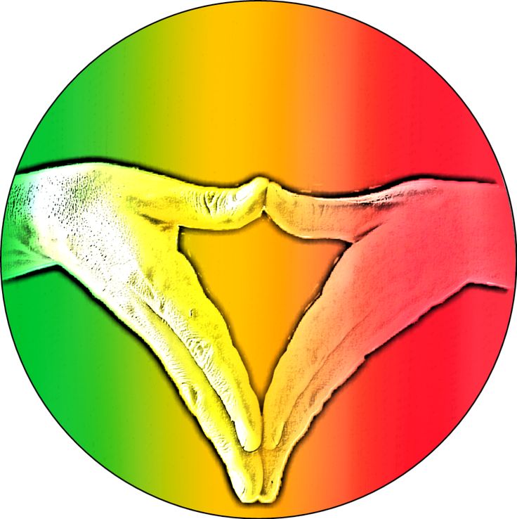 an image of a pair of hands touching each other's butts in front of a rainbow colored circle