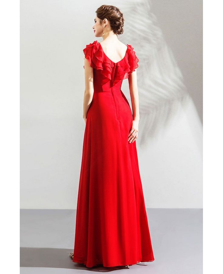 Buy Elegant Long Red Chiffon Evening Party Dress With Jeweled Waistline at wholesale price online. Free shipping and pro custom service since 2009. Red Chiffon, Wedding Store, Standard Dress, Wedding Rentals, Satin Color, Wedding Boutique, Long Red, Evening Party Dress, Custom Dresses