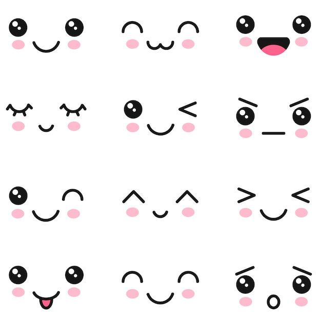 the different types of eyes and mouths are shown in this image, with pink dots on them