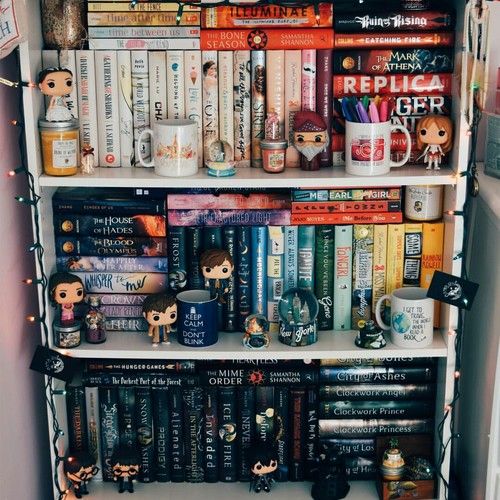 a book shelf filled with lots of books