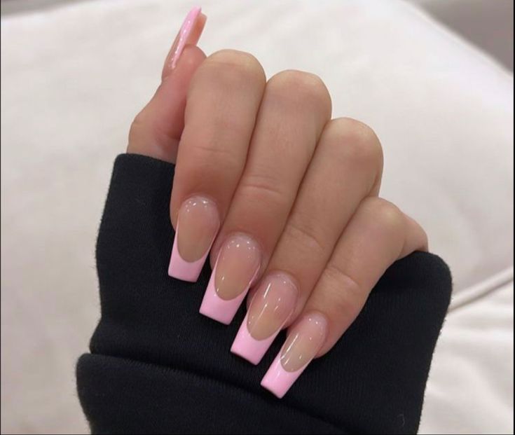 Pink French Tip Nails Square, French Tip Nails Square, Pink French Tip Nails, Pink Tip Nails, Pink French Tip, Acrylic Nails Ideas, White Acrylic Nails, Simple Acrylic Nails, French Tip Acrylic Nails