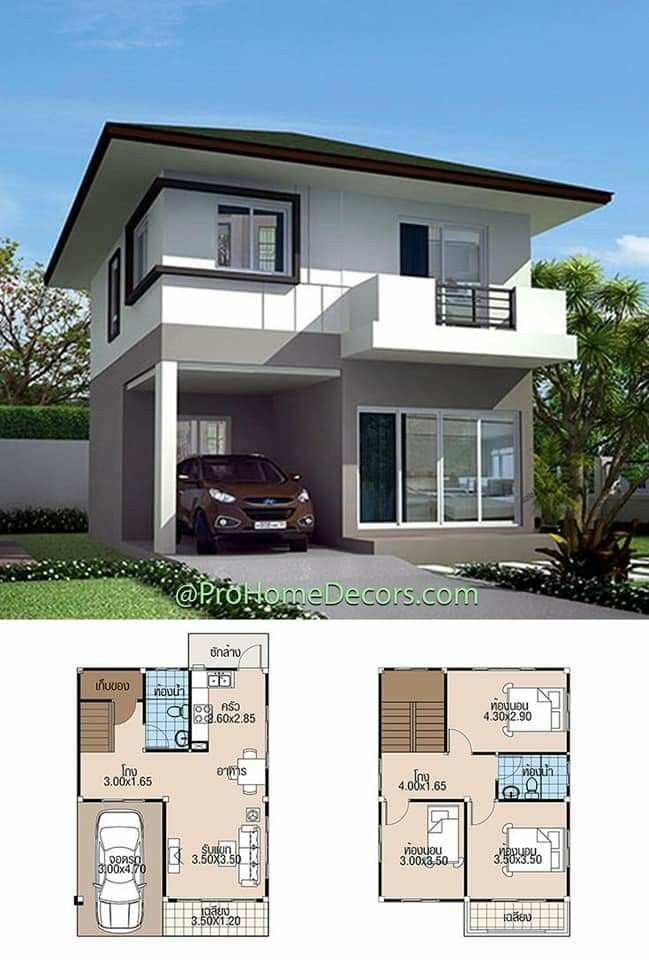 two story house plan with 2 car garage and living area in the back ground level