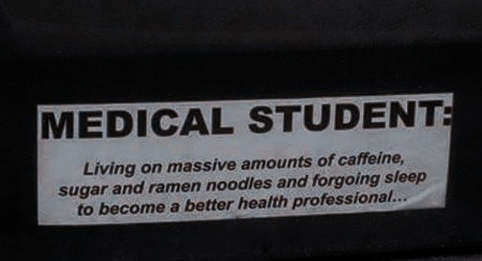 a medical student sticker on the back of a car