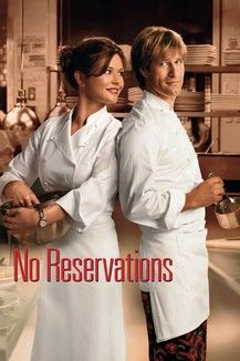 the movie poster for no reservations is shown with two people in white uniforms standing next to each other