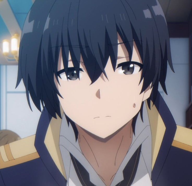 an anime character with black hair and blue eyes