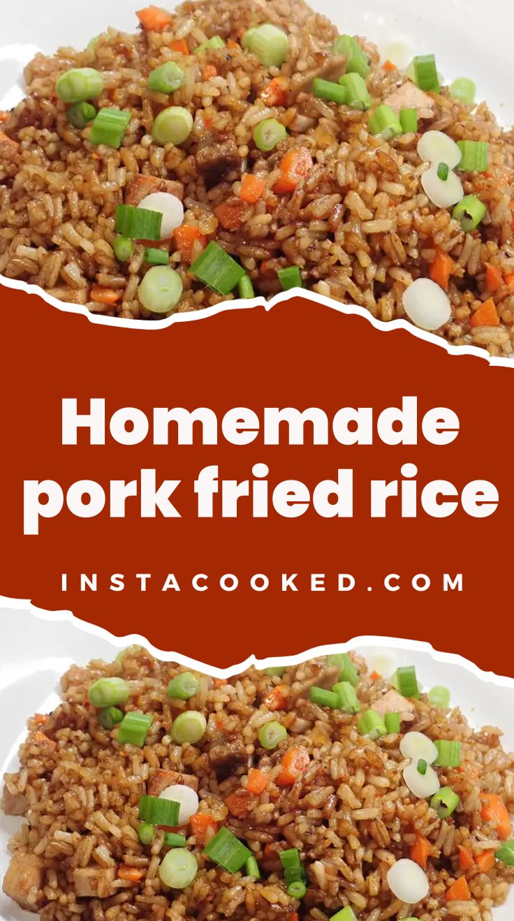 homemade pork fried rice recipe on a white plate