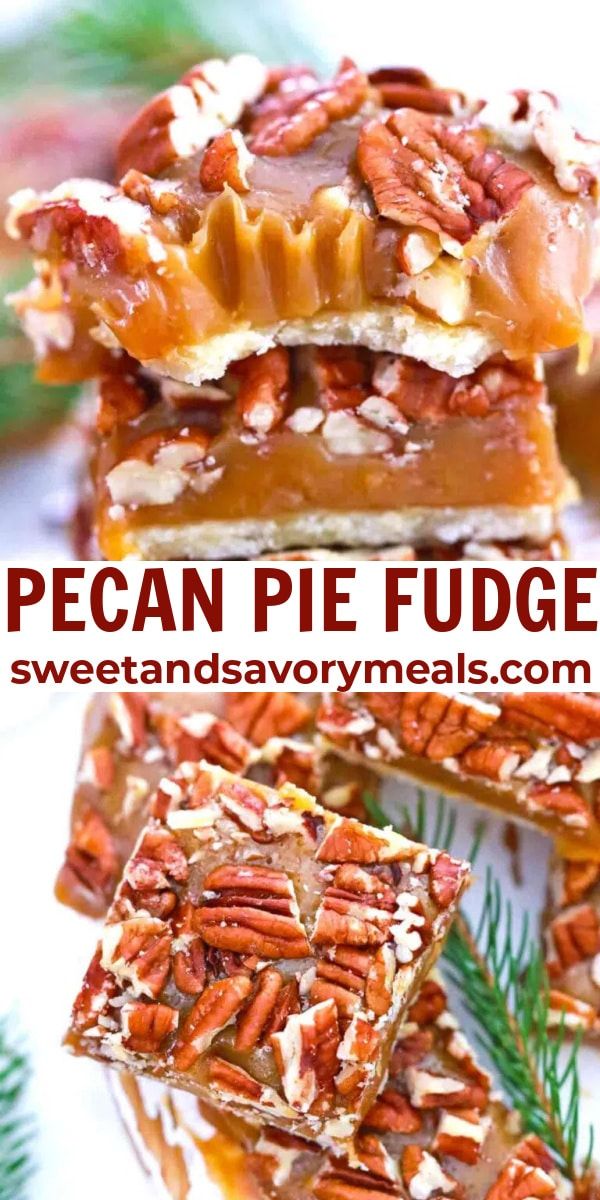 pecan pie fudge bars stacked on top of each other