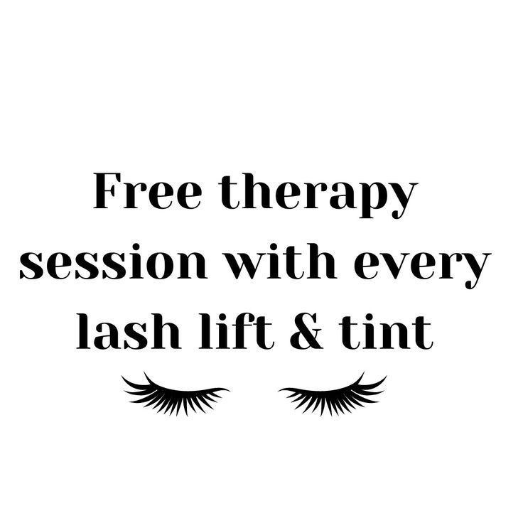 the words free therapy session with every flash lift and tint are black on white