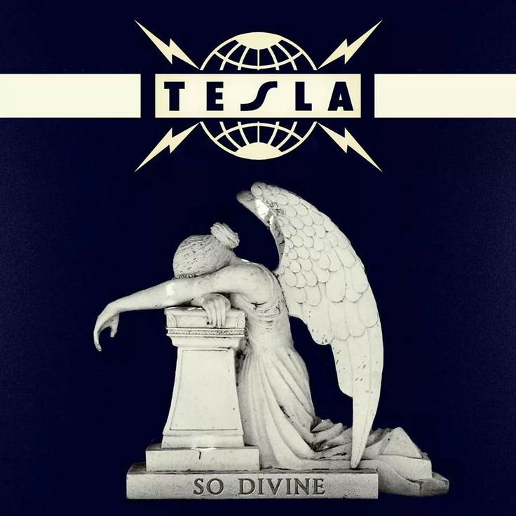 the cover art for tesla's album so divine, featuring an angel statue