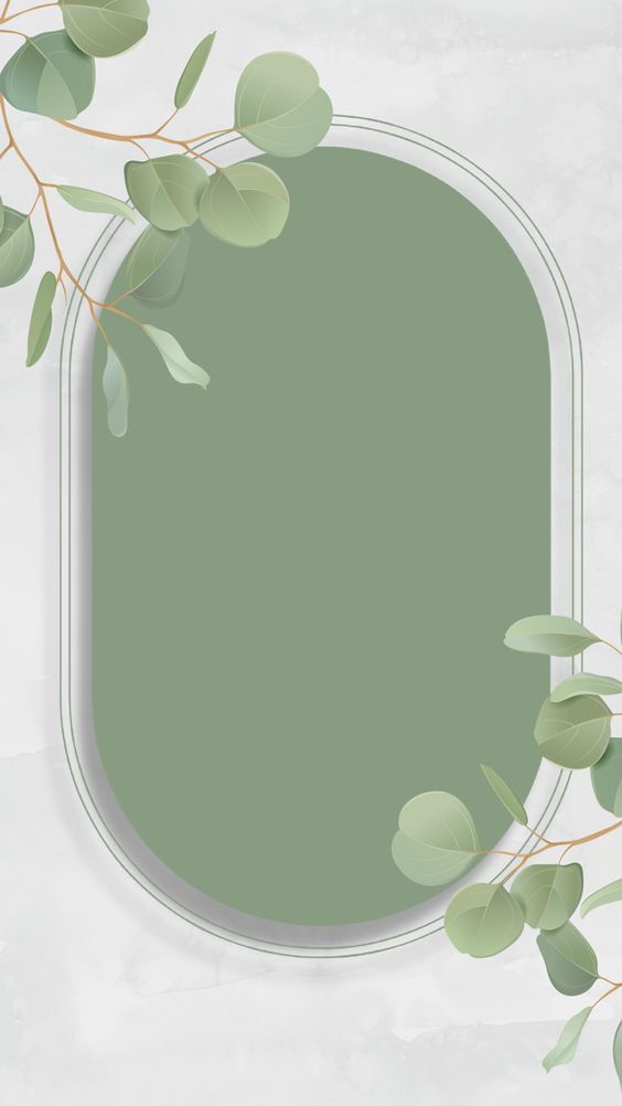 an oval frame with green leaves on it