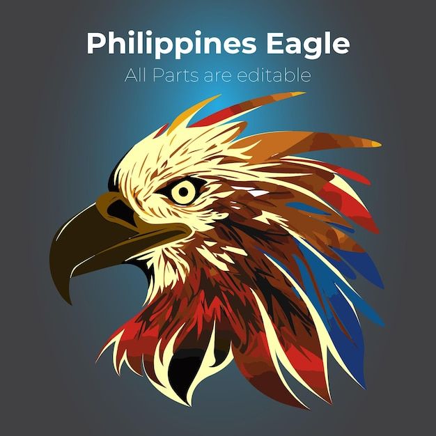 an eagle with colorful feathers and the words philippiness eagle all parts are editable