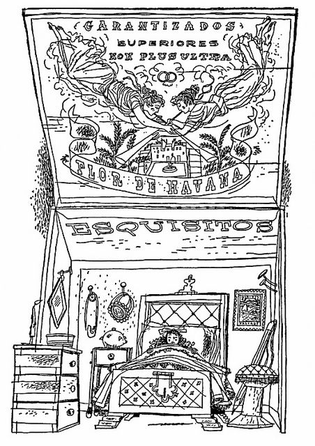 a drawing of a fireplace with an ornate design on the front and back side, in black and white