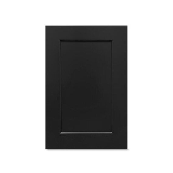 a black cabinet door on a white background