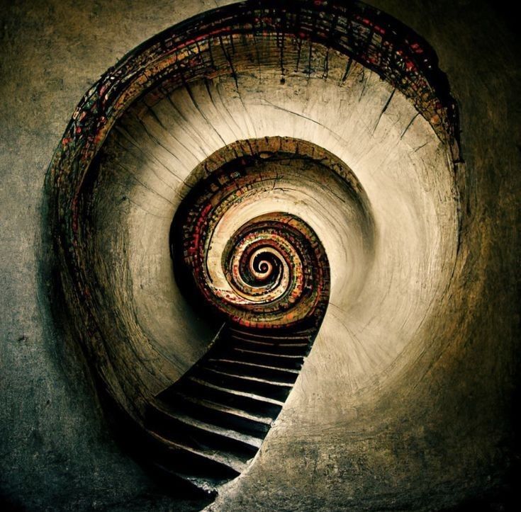 a spiral staircase is shown in this artistic photo