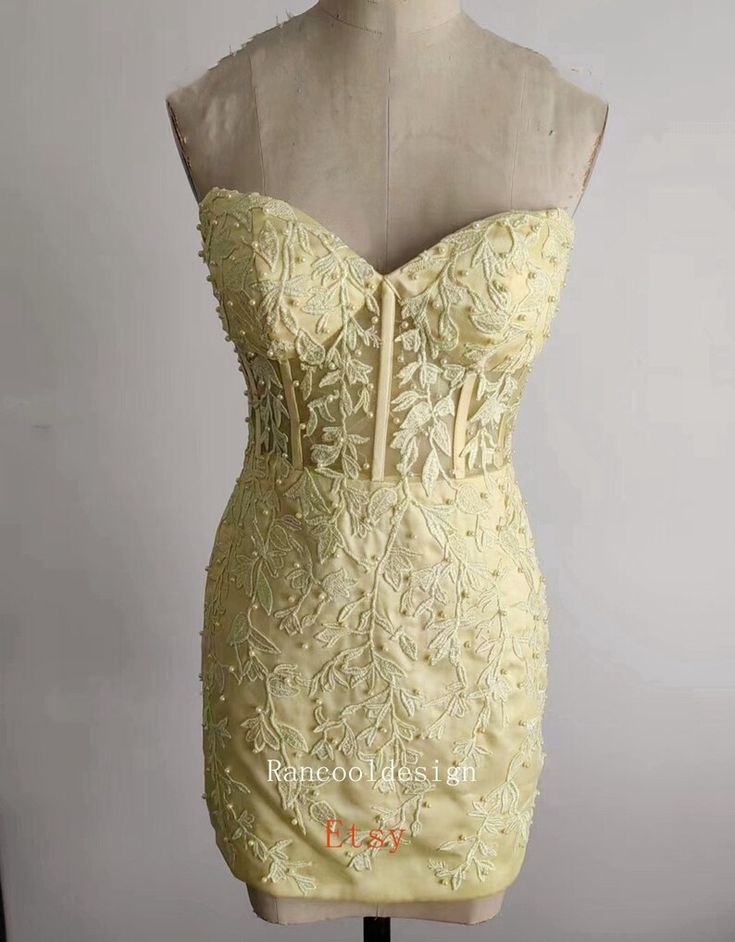 Yellow Lace Girl Dress Sweetheart Neckline With Pearls HOCO - Etsy Yellow Mini Dress For Wedding, Fitted Sweetheart Neckline Dress For Banquet, Fitted Dress With Sweetheart Neckline For Banquet, Fitted Dress With Heart-shaped Neckline For Prom, Fitted Mini Dress With Sweetheart Neckline For Banquet, Yellow Dresses With Fitted Bodice For Banquets, Yellow Dresses With Fitted Bodice For Banquet, Yellow Dress With Fitted Bodice For Banquet, Fitted Corset Dress For A Banquet