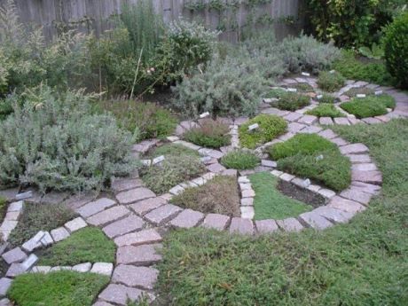 a garden with various plants and stones in it