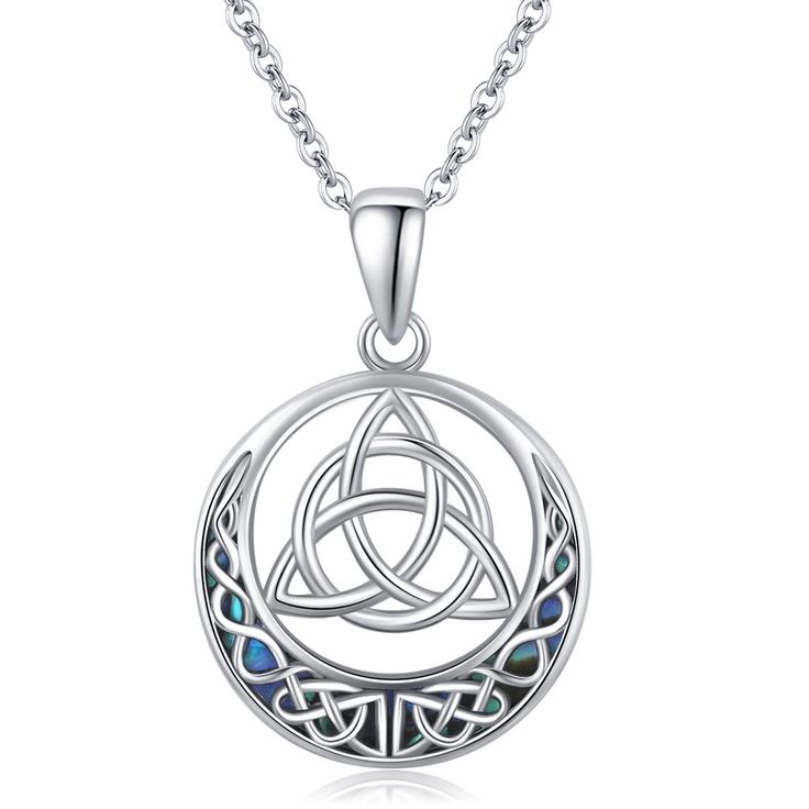 PRICES MAY VARY. UNIQUE DESIGN: Featuring a crescent moon, full moon, and celtic knot, this celtic knot necklace represents everlasting commitment, conveying the message of "love from the crescent moon to the full moon". The changing moon phases signify a couple's unwavering loyalty, creating a romantic and sentimental ambiance. MATERIAL: The celtic necklace is made of 925 silver, specially inlaid with abalone shells, nickel, lead and cadmium-less, non-tarnishing, hypoallergenic necklace for sen Necklace Snowflake, Hypoallergenic Necklace, Celtic Love Knot, Celtic Knot Necklace, Moon Full, Celtic Knot Pendant, Celtic Necklace, Necklace Opal, Message Of Love