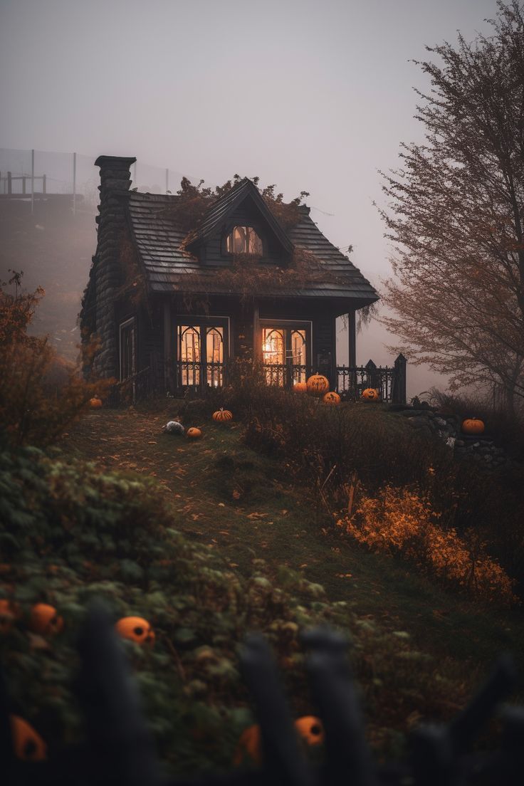 magical house Cozy Fall Decor Aesthetic, Magical House Aesthetic, Halloween Home Aesthetic, Autumn House Aesthetic, Halloween House Aesthetic, Spooky Autumn Aesthetic, Witch House Aesthetic, Halloween Cabin, Spooky Cottage