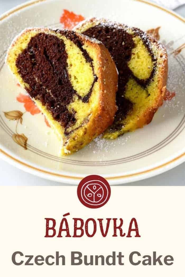 two pieces of cake on a plate with the words bavova czech bundt cake