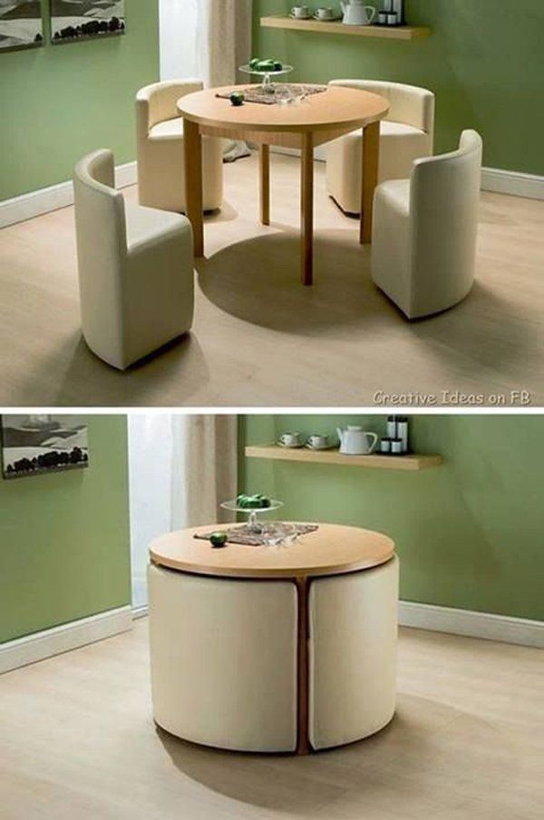 two pictures of a table and chairs in the same room