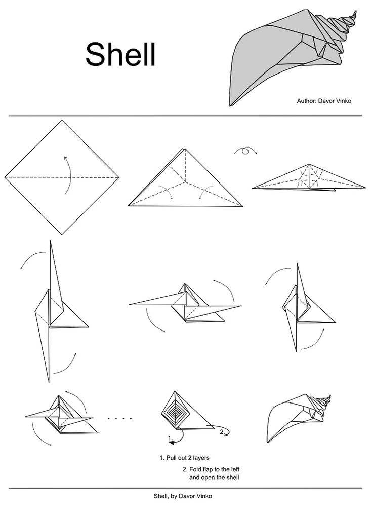 the instructions for how to make an origami shell with pictures and text on it