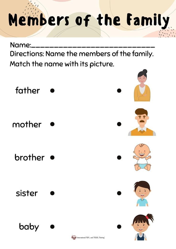 a worksheet for children to learn how to read the names of their families